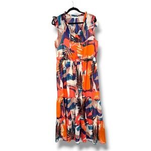 Julia Jordan Women's Maxi Dress Size 12‎ Sleeveless Tropical Print Colorful